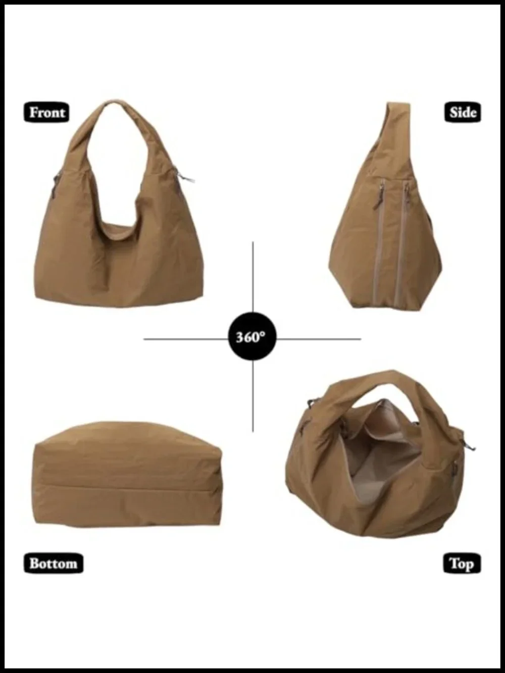 Nylon Slouchy Hobo Tote Bag with Multiple Pockets for Travel